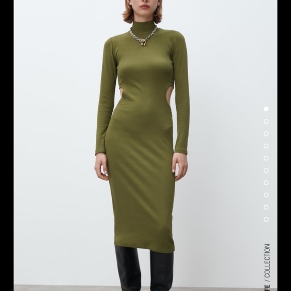 Zara Dresses & Skirts - Zara Olive Cut Out Rib Dress